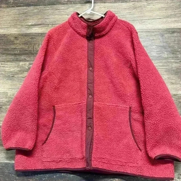 Lands' End Red Teddy Fleece Sherpa Jacket - Picture 1 of 6